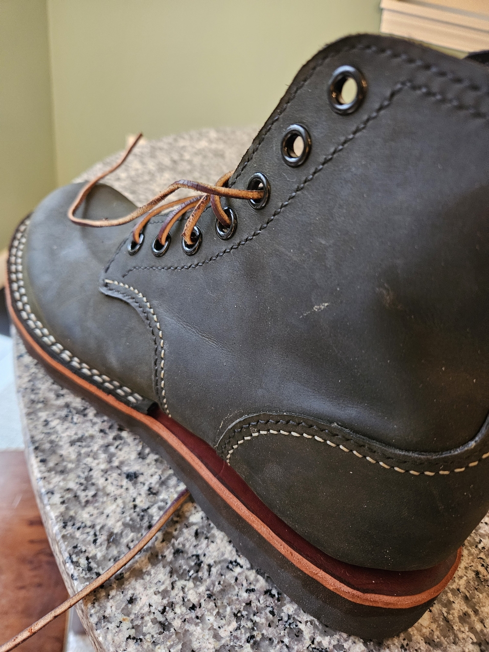 Handmade Olive Green Leather Work Boots - Classic Lace-Up - Picture 6 of 6